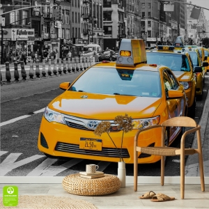 Fototapeta Nowy Jork żółte taksówki do salonu biura na wymiar, czarno-biała panorama styl nowoczesny i loft