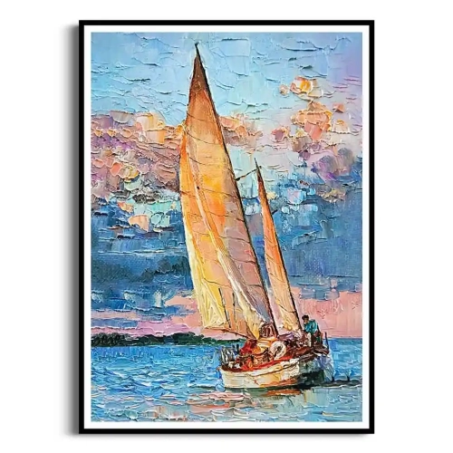 Plakat Jacht żaglowy na morzu czarna ramka