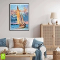 Plakat Jacht żaglowy na morzu czarna ramka w pokoju