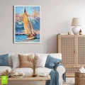 Plakat Jacht żaglowy na morzu drewniana ramka w pokoju