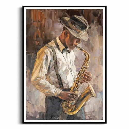 plakat-czarna-ramka-przod-saksofonista.webp