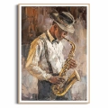 plakat-drewniana-ramka-przod-saksofonista.webp