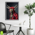 plakat-czarna-ramka-wnetrze-renifer-w-sluchawkach.webp