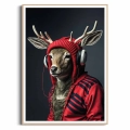 plakat-drewniana-ramka-przod-renifer-w-sluchawkach.webp