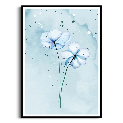 Plakat Niebieskie kwiaty I czarna ramka