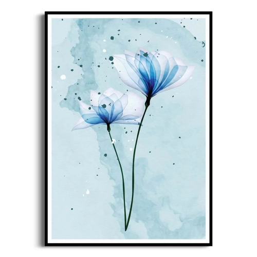 Plakat Niebieskie kwiaty III czarna ramka