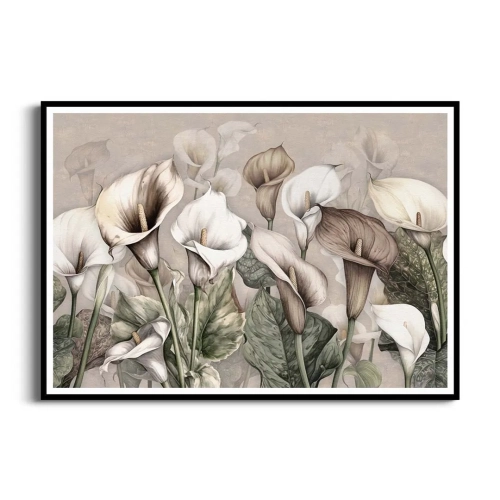 plakat-czarna-ramka-przod-subtelne-kwiaty-lilii-calla.webp