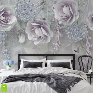 Fototapeta na wymiar 3D - Przestrzenne Kwiaty – Pudrowy Róż i Fiolet, Styl Nowoczesny, Glamour do Sypialni, Salonu