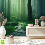 Fototapeta - Las ścieżka do salonu sypialni na wymiar - zielona natura 3D, drzewa, styl nowoczesny, skandynawski