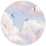 Fototapeta okrągła - Jaskółki na tle kolorowego nieba