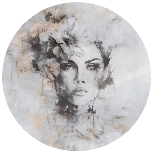 Fototapeta okrągła - Piękna kobieca twarz z kwiatem