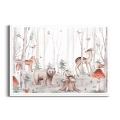 plakat do pokoju dziecka bajkowy las ze zwierzętami biała ramka