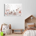 plakat do pokoju dziecka bajkowy las ze zwierzętami biała ramka w pokoju