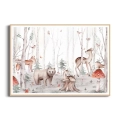 plakat do pokoju dziecka bajkowy las ze zwierzętami drewniana ramka