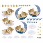 Naklejki na ścianę - Śpiące niedźwiadki na księżycu