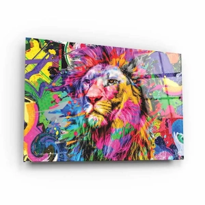 Obraz na szkle akrylowym - Kolorowy portret lwa digital art 