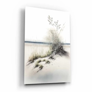 Obraz na szkle akrylowym - Pejzaż piaszczystej plaży - Trawa plażowa