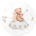 Fototapeta okrągła - Słodki królik i miś łowiący gwiazdki 