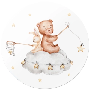 Fototapeta okrągła - Słodki królik i miś łowiący gwiazdki 