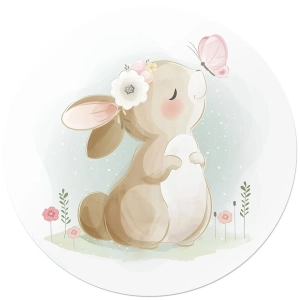 Fototapeta okrągła - Słodki króliczek i motylek