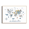 plakat-drewniana-ramka-zwierzatka-na-mapie-swiata-dla-dzieci-przod.webp