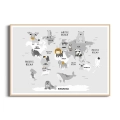 plakat-drewniana-ramka-szara-mapa-swiata-dla-dzieci-przod.webp