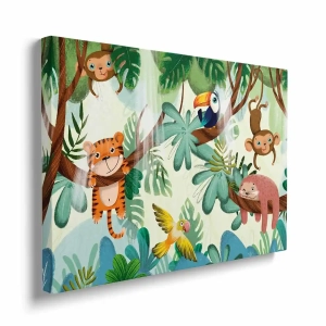 Obraz na płótnie - Zwierzęta bawiące się na drzewach 