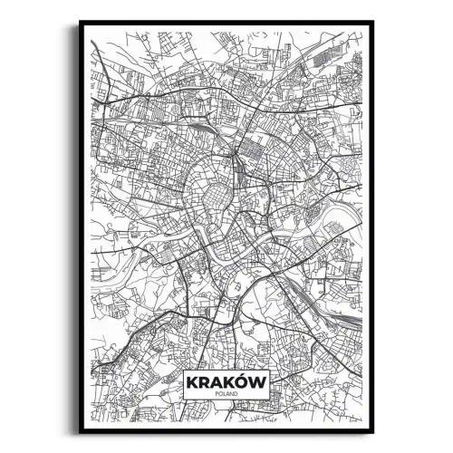 Plakat Mapa Krakowa czarna rama