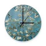 Zegar ścienny na szkle „Kwitnący Migdałowiec” – Vincent van Gogh, dekoracyjny zegar artystyczny do salonu lub sypialni [Reprodukcja]