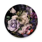 Obraz okrągły szklany Kwiecisty raj na ciemnym tle