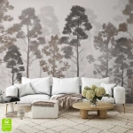 Fototapeta ścienna na wymiar „Zamglony Las” – przestrzenny krajobraz drzew w odcieniach beżu i brązu, idealna do salonu lub sypialni