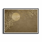 Plakat - W stronę słońca – złote sylwetki ptaków i słońce, styl japandi i nowoczesny