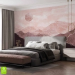 Fototapeta na wymiar „Szczyty gór i słońce” – pastelowy pejzaż górski w odcieniach brązu do sypialni, salonu lub biura