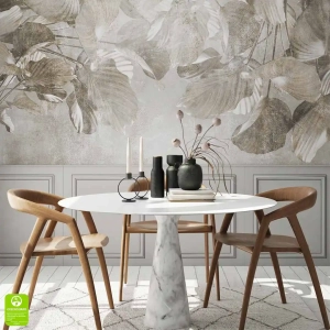 Fototapeta na wymiar „Liściasta kurtyna” – beżowe liście w nowoczesnym stylu botanicznym