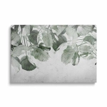 Obraz na szkle - Liściasta zasłona - zielony motyw roślinny z liśćmi na spękanym tle 