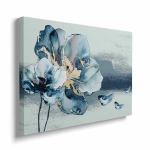 Obraz na płótnie - Kwiat Akwarela - Błękitno-Złoty Motyw  do salonu i sypialni