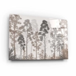 Obraz na szkle akrylowym - Zamglony Las – przestrzenny krajobraz drzew w odcieniach beżu i brązu