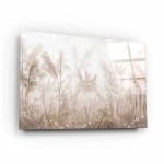 Obraz na szkle akrylowym - Beżowa trawa pampasowa na wietrze - styl boho w naturalnych tonacjach, idealny do salonu lub sypialni