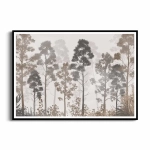 Plakat - „Zamglony Las” – przestrzenny krajobraz drzew w odcieniach beżu i brązu