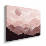 Obraz na płótnie - Szczyty gór i słońce – pastelowy pejzaż górski w odcieniach brązu do sypialni, salonu lub biura