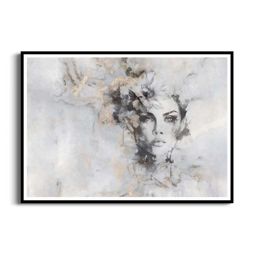 plakat-czarna-ramka-przod-piekna-kobieca-twarz-z-kwiatem.webp