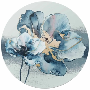 Fototapeta okrągła - Kwiat Akwarela – Błękitno-Złoty Motyw do Salonu i Sypialni