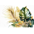 Fototapeta-Złote-liście-palmy-i-zielona-monstera-Motyw.webp