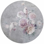 Fototapeta okrągła - Kwiaty i ptaki na betonowej ścianie