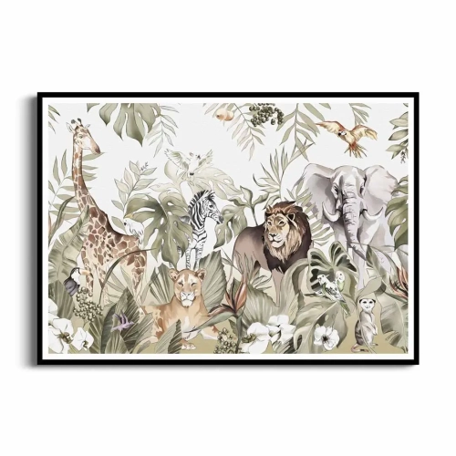 plakat-czarna-ramka-przod-dla-dzieci-ze-zwierzetami-na-sawannie.webp