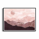 Plakat - Szczyty gór i słońce – pastelowy pejzaż górski w odcieniach brązu do sypialni, salonu lub biura