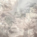Fragment fototapety na wymiar z delikatnym motywem mglistych drzew w beżowo-szarej tonacji