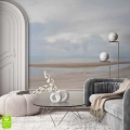 Fototapeta z krajobrazem plaży i morza – aranżacja eleganckiego salonu