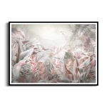 Plakat -  Pastelowa Tropikalna Dżungla z Egzotycznymi Liśćmi i Ptakami, Styl Boho, Do Salonu lub Sypialni