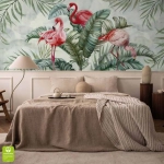 Fototapeta na wymiar - Flamingi w zielonych liściach